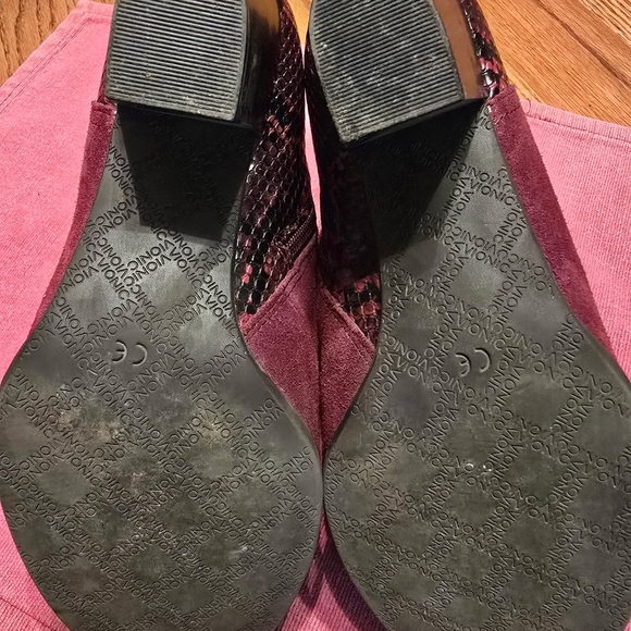 Vionic Plum Suede Ankle Boots with Snakeskin Accent - Picture 3 of 4